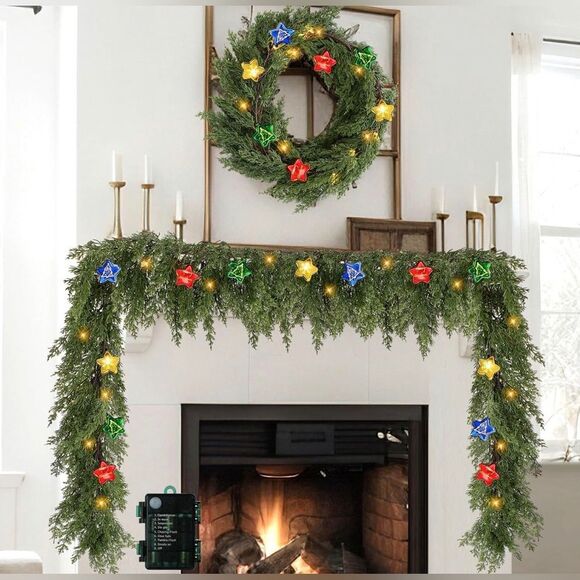 Meooeck 6.2ft prelit Festive Holiday Garland with Multicolor Star Lights - Picture 1 of 5